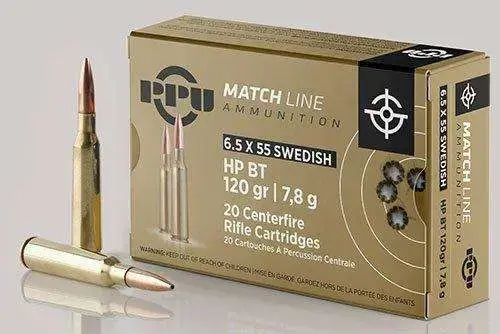 PPU PPM6 Match 6.5x55 Swedish 120 gr Hollow Point Boat Tail (HPBT) 20 Round Box