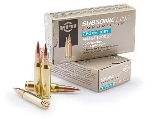 PPU PPS762 Subsonic 308 Win 200 gr Full Metal Jacket Boat Tail (FMJBT) 20 Round Box