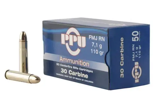 PPU PP30F Standard Rifle 30 Carbine 110 gr Full Metal Jacket (FMJ) 50 Round Box