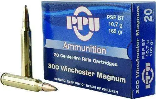 PPU PP3002 Standard Rifle 300 Win Mag 165 gr Pointed Soft Point Boat Tail (PSPBT) 20 Round Box