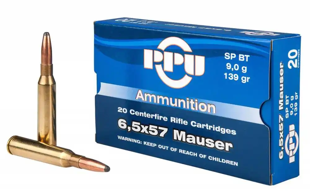 PPU PP6M Metric Rifle 6.5x57mm 139 gr Soft Point Boat Tail (BTSP) 20 Round Box