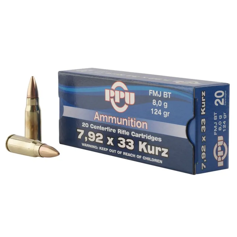 PPU PP7K Metric Rifle 7.9x33mm Kurz 124 gr Full Metal Jacket (FMJ) 20 Round Box