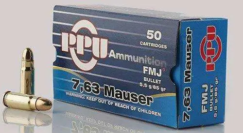 PPU PPH763 Standard Rifle 7.63mm Mauser 85 gr Full Metal Jacket (FMJ) 50 Round Box