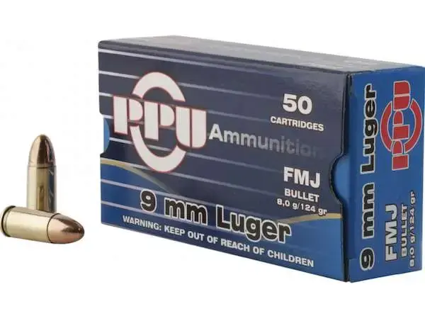 PPU PPH9F2 Handgun 9mm Luger 124 gr Full Metal Jacket (FMJ) 50 Round Box