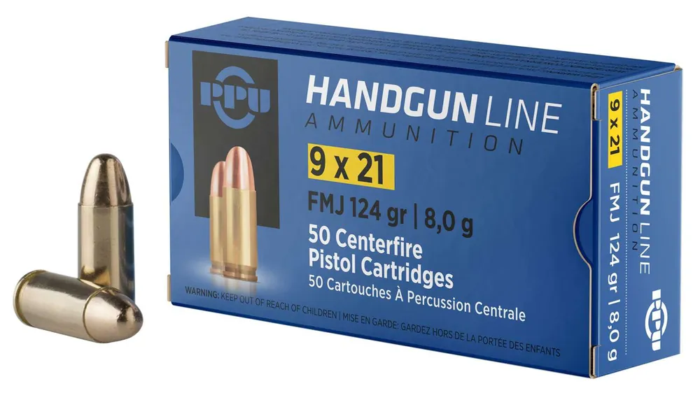 PPU PPH921 Handgun 9x21mm IMI 124 gr Full Metal Jacket (FMJ) 50 Round Box