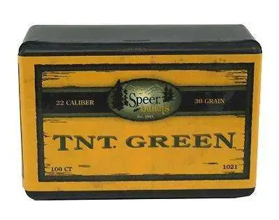 Speer 1021 TNT Green Rifle .22 Cal .224 30 gr Jacketed Hollow Point (JHP) 100 Per Box