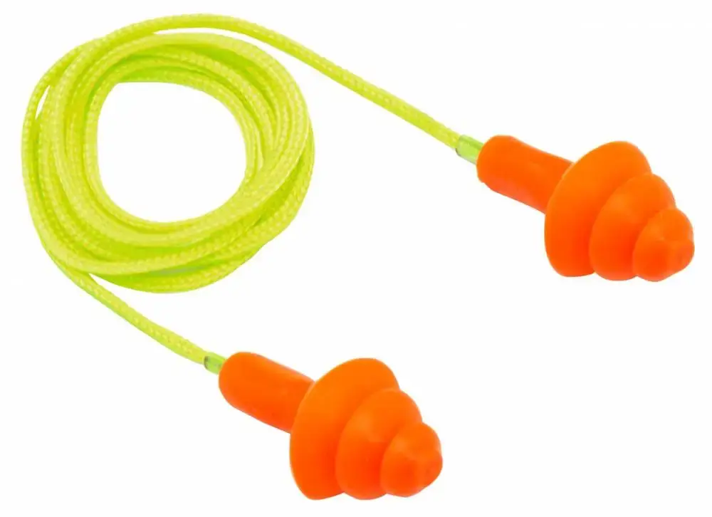 Pyramex RP3001 Reusable Earplugs Polymer 24 dB Orange Ear Buds w/Yellow Cord 50 Pair