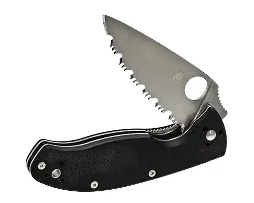 Spyderco C122GS Tenacious 3.38" 8Cr13MoV Stainless Steel Drop Point G10 Black Handle Folding Serrated