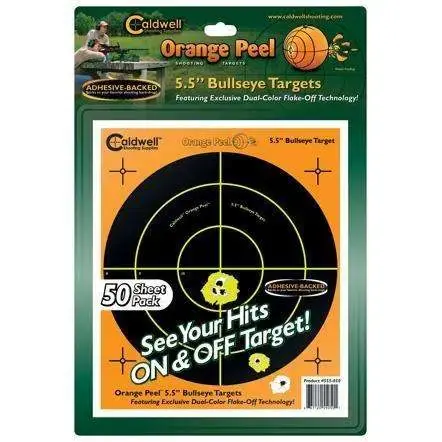 Caldwell 555050 Orange Peel Self-Adhesive Paper 5.50" Bullseye Orange Target Paper w/Black Target 50 Per Pack