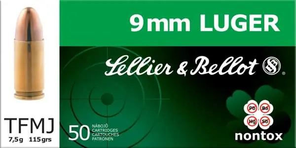Sellier & Bellot SB9NT Handgun 9mm Luger Non-Tox 115 gr Full Metal Jacket (FMJ) 50 Round Box