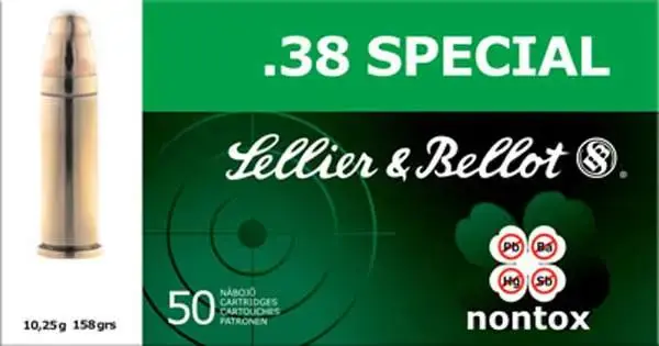 Sellier & Bellot SB38NT Handgun 38 Special Non-Tox 158 gr Total Full Metal Jacket (TFMJ) 50 Round Box