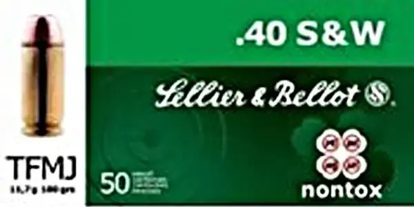 Sellier & Bellot SB40NT Handgun 40 S&W Non-Tox 180 gr Full Metal Jacket (FMJ) 50 Round Box