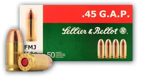 Sellier & Bellot SB45GAP Handgun 45 GAP 230 gr Full Metal Jacket (FMJ) 50 Round Box
