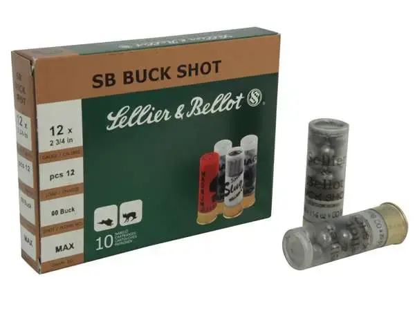 Sellier & Bellot SB12BSD Shotgun 12 Gauge 2.75 27 Pellets 4 Buck Shot 10 Round Box