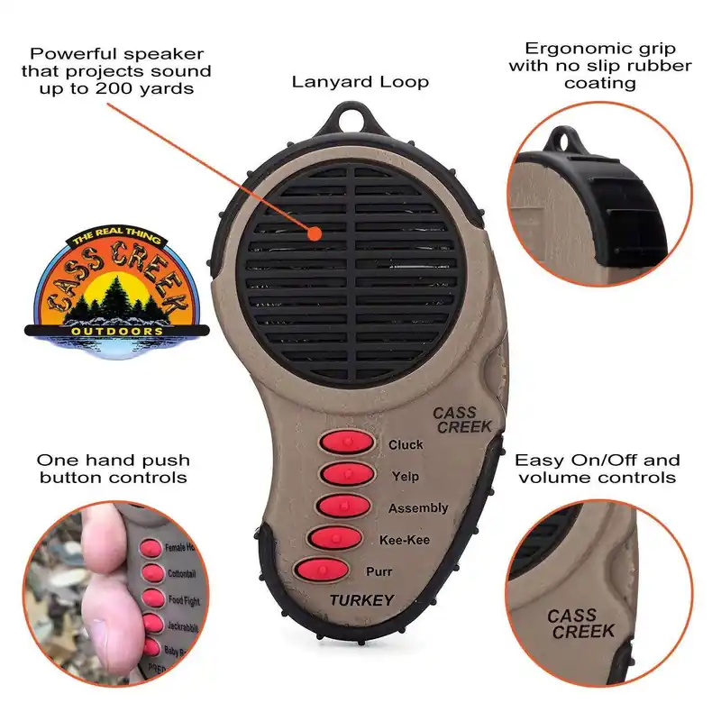 Cass Creek 969 Ergo Electronic Turkey Hand Call Wild Turkey Cluck, Yelp, Assembly, Kee-Kee, Purr Brown Plastic