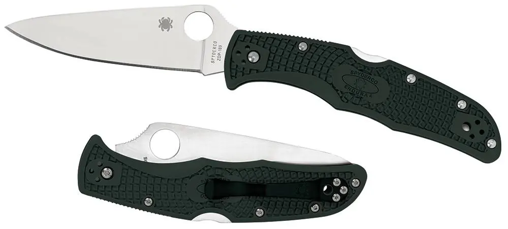 Spyderco C10FPGR Endura 4 Lightweight 3.88" VG-10 Stainless Steel Flat Ground FRN Green Handle Folding