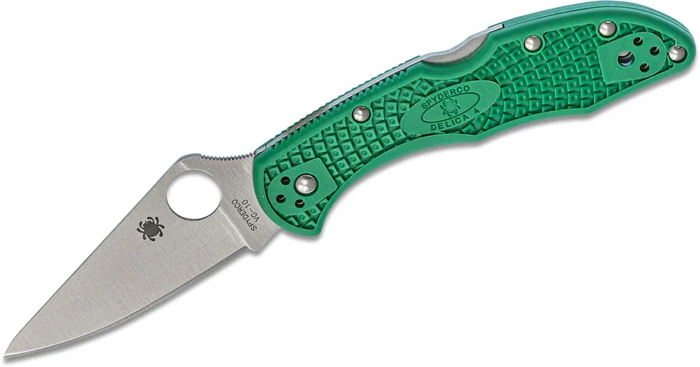 Spyderco C11FPGR Delica 4 Lightweight 2.88" VG-10 Stainless Steel Flat Ground FRN Green Handle Folding