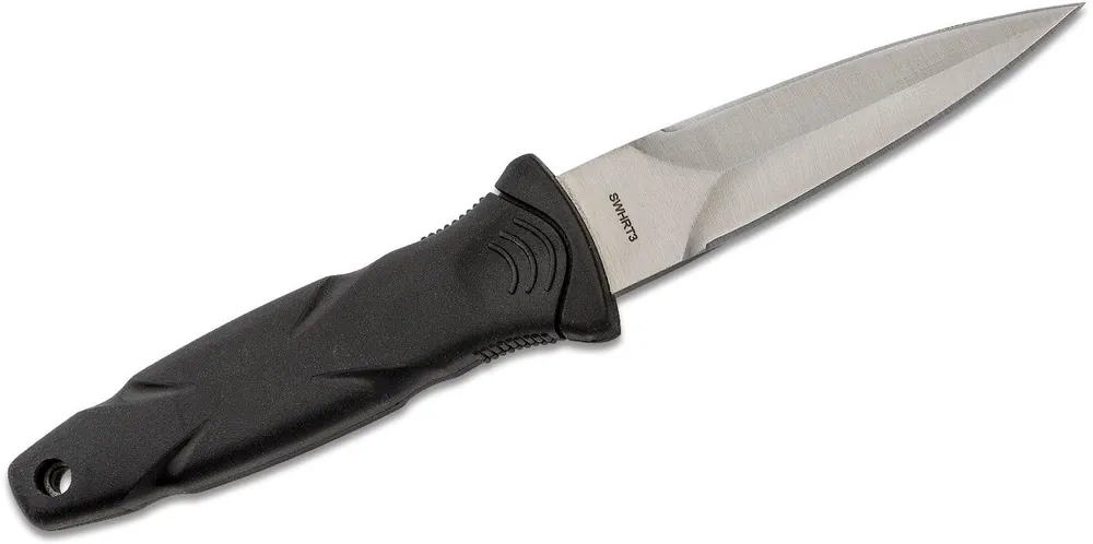 BTI Tools LLC SWHRT3 S&W Military Boot Knife 3.50" Spear Point Plain 7Cr17 Stainless Steel FRN Black Handle Fixed