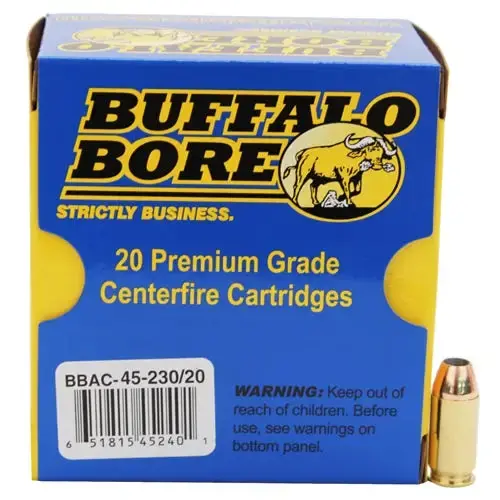 Buffalo Bore Ammunition 45-230/20 Pistol 45 ACP +P 230 gr Jacketed Hollow Point (JHP) 20 Round Box