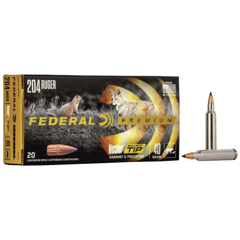 Federal P204C Premium V- Shok 204 Ruger 40 gr Nosler Ballistic Tip (NBT) 20 Round Box