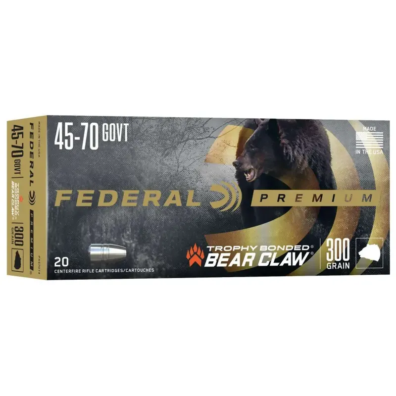 Federal P4570T4 Premium 45-70 Gov 300 gr Trophy Bonded Bear Claw (TBBC) 20 Round Box