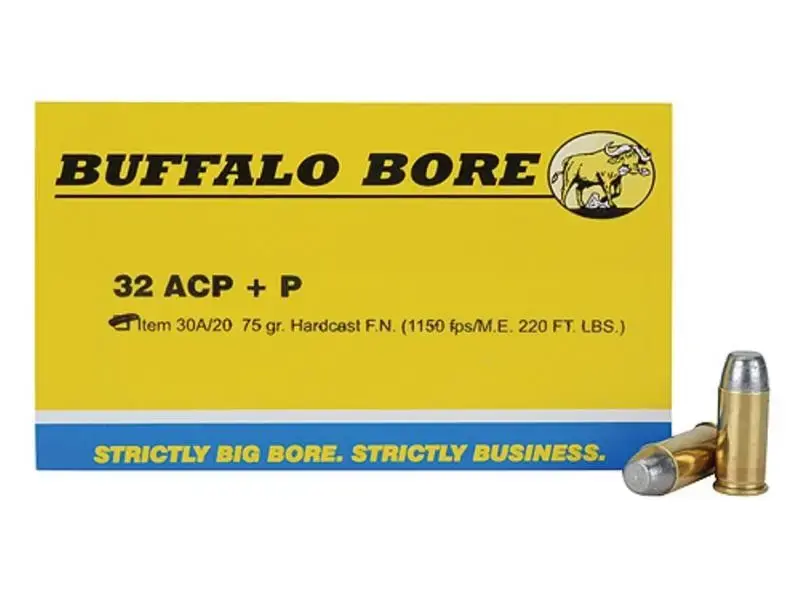 Buffalo Bore Ammunition 30A/20 Pistol 32 ACP +P 75 gr Hard Cast Flat Nose (HCFN) 20 Round Box