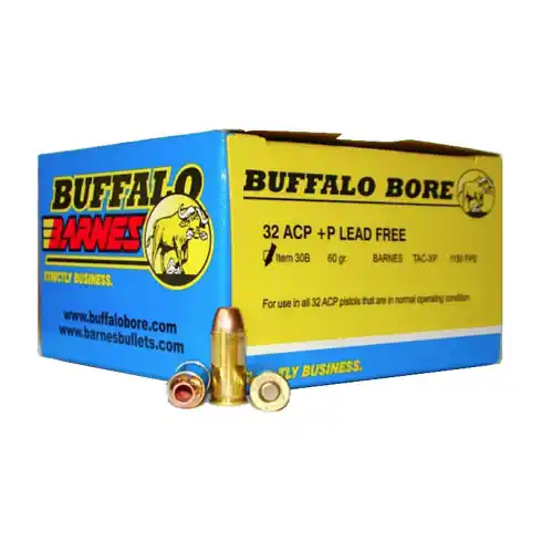 Buffalo Bore Ammunition 30B/20 Buffalo-Barnes Lead-Free 32 ACP +P 60 gr Barnes TAC-XP Lead Free 20 Round Box