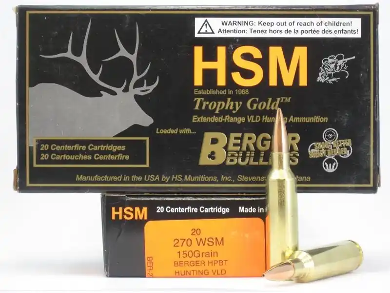 HSM BER270WSM150 Trophy Gold 270 WSM 150 gr Match Very Low Drag 20 Round Box