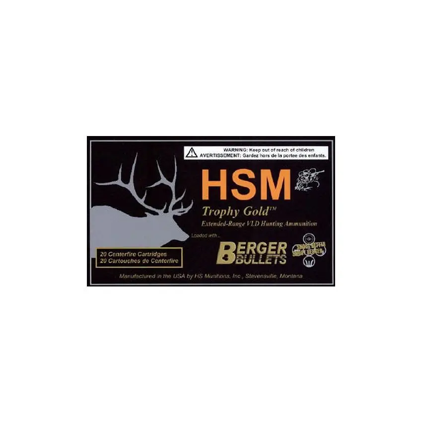 HSM BER7WSM168VL Trophy Gold 7mm WSM 168 gr Match Very Low Drag 20 Round Box