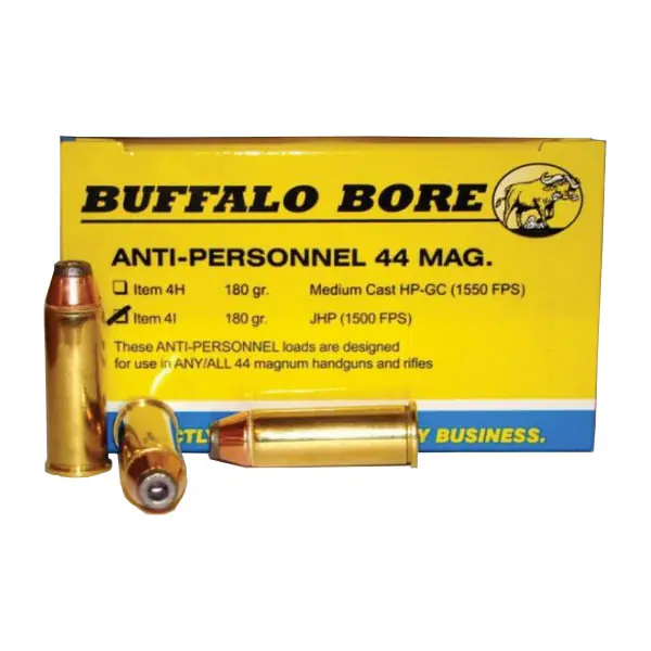 Buffalo Bore Ammunition 4I/20 Anti-Personnel 44 Rem Mag 180 gr Jacketed Hollow Point (JHP) 20 Round Box