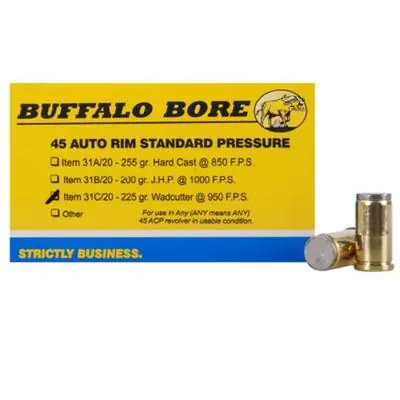 Buffalo Bore Ammunition 31C/20 Standard Pressure 45 Auto Rim 225 gr Wadcutter (WC) 20 Round Box