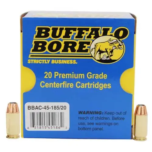 Buffalo Bore Ammunition 45-185/20 Pistol 45 ACP +P 185 gr Jacketed Hollow Point (JHP) 20 Round Box