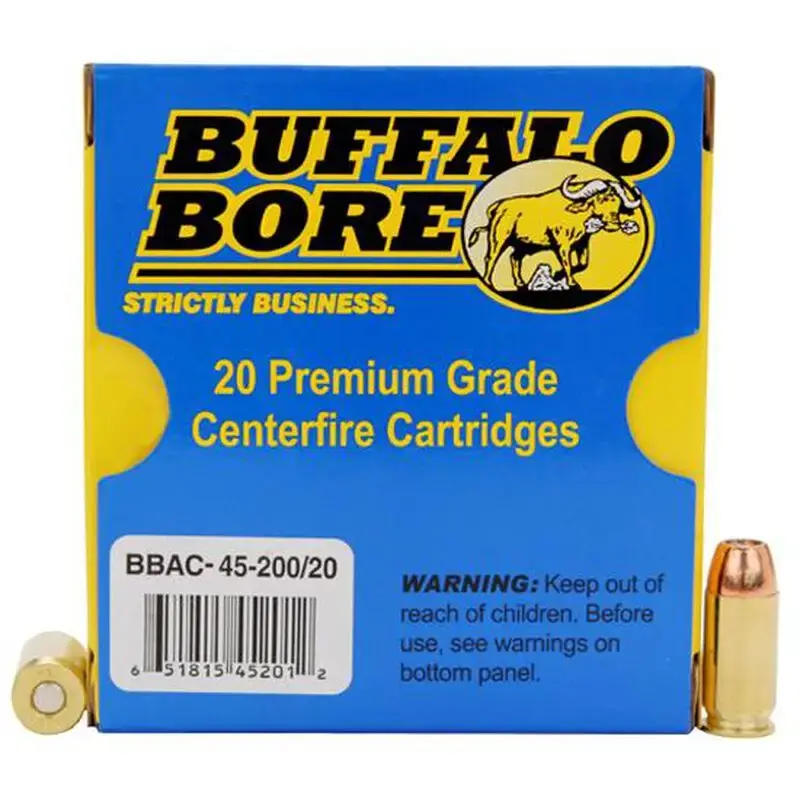 Buffalo Bore Ammunition 45-200/20 Pistol 45 ACP +P 200 gr Jacketed Hollow Point (JHP) 20 Round Box
