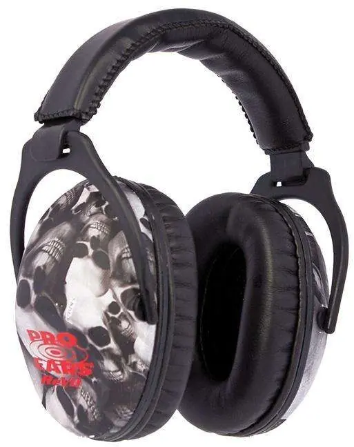Pro Ears PE26UY006 Revo Youth 26 dB youth Skull Pattern Ear Cups w/Black Band & Red Logo