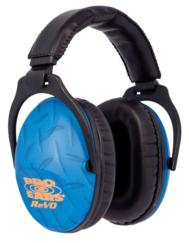 Pro Ears PE26UY010 Revo 26 dB youth Blue Diamond Plate Ear Cups w/Black Band & Orange Logo
