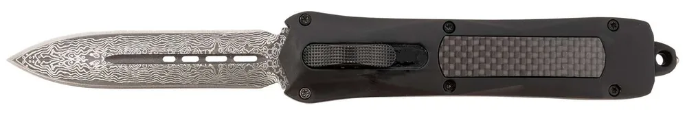 Steel River Knives A163BDD Spartan 3.50" OTF Dagger Plain Damascus 440C SS Blade/Black w/Carbon Fiber Inlay Aluminum Zinc Alloy Handle