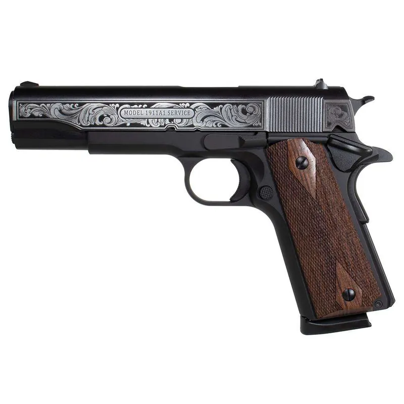 1911A1 Service 45 45ACP Full Size Filigree stainless steel engraving Black