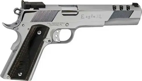 Iver Johnson Arms EAGLEXLC10 1911 Eagle XLC Ported10mm 6" 8+1 High Polished Bright Chrome Ported Long Slide, Diamondwood Walnut w/Logo Grip
