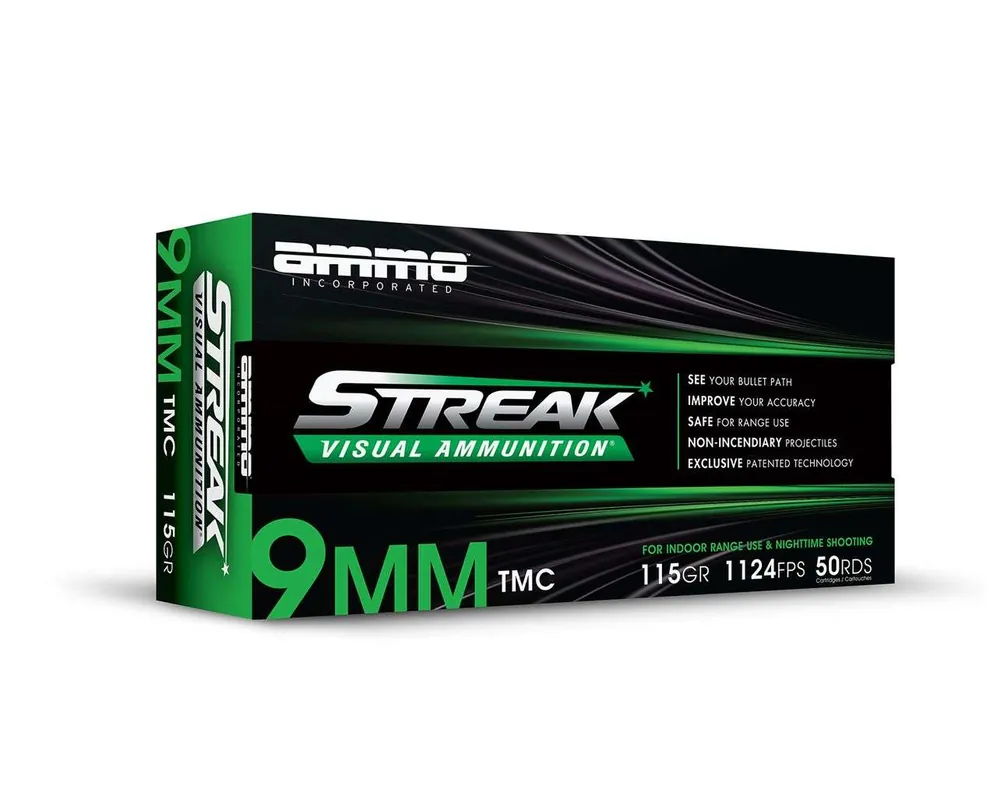 AMMO INC STREAK AMO 9MM 124GR JHP GREEN 20RD