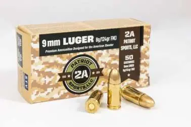 PATRIOT SPORTS AMO 9MM 124GR FMJ 50RD ( 20 BOXES PER CASE )