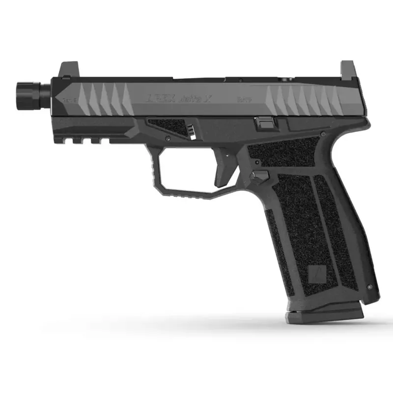 Arex Delta X Tactical 9mm / 1x17rd Mag, 1x 17+2 Mag / 1/2 x 28" Threaded Barrel / Serialized Trigger Assembly / Interchangeable Frame and Backstraps / Ambi Magazine Release & Slide Release / Suppressor Height Sights / 5x Optics Plates / Black