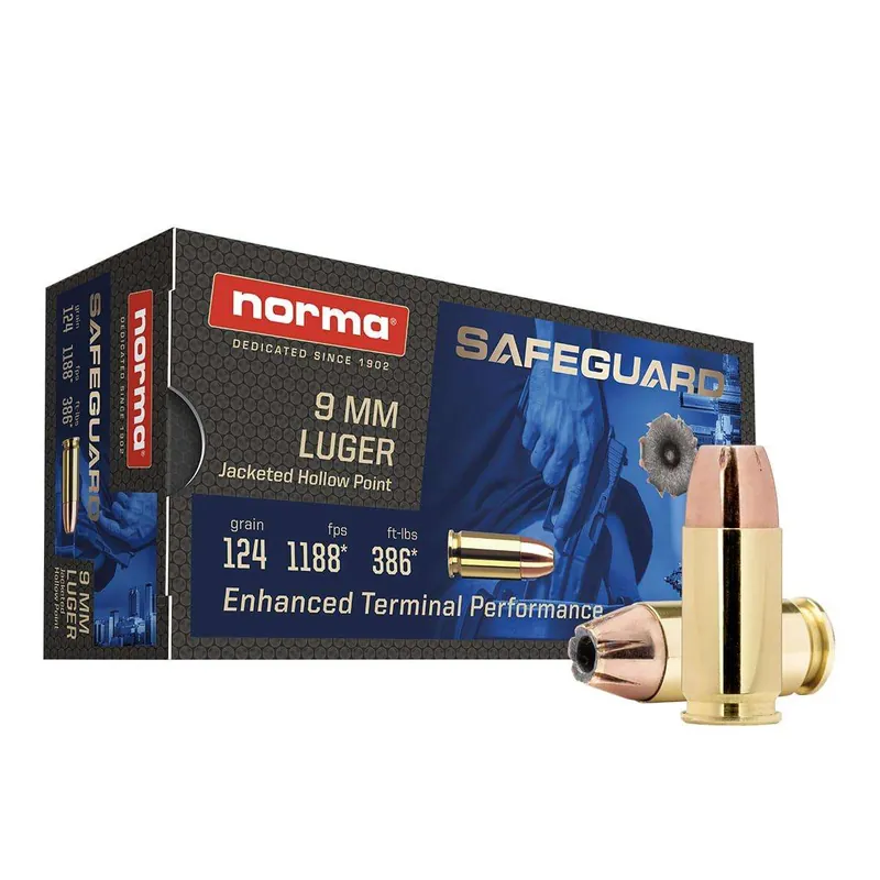 Norma Safeguard 9mm Luger 124gr JHP 50RDS AMMO