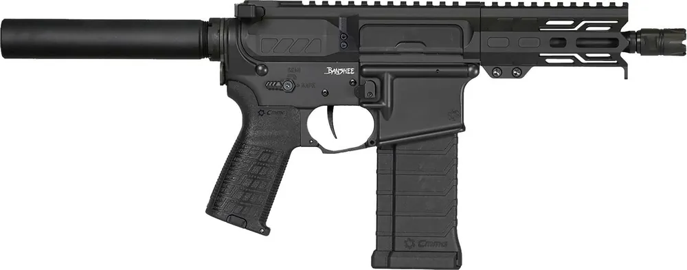 CMMG 54A8A0FAB Banshee MK4 5.7x28mm 32+1 5" Black Nitride Medium Taper Threaded Barrel, EML 4" M-LOK Handguards Black Armor Cerakote Aluminum Picatinny Rail Receiver, Pistol Tube, CMMG Zeroed Grips