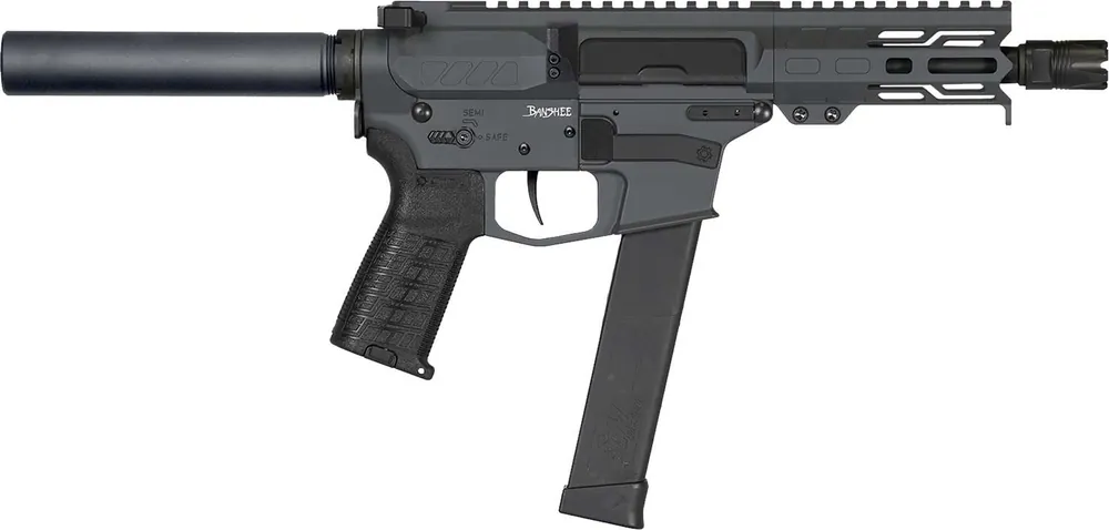 CMMG 45AB70FSG Banshee MKG 45 ACP 13+1 5" Black Nitride Medium Taper Threaded Barrel, EML 4" M-LOK Handguards, Sniper Gray Cerakote Aluminum Picatinny Rail Receiver, CMMG Zeroed Grips