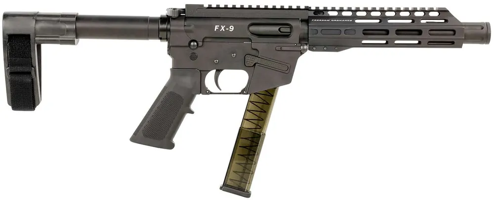 FREEDOM ORDNANCE FX9P8SBM FX-9 9mm Luger 31+1 8" Black Nitride Steel Barrel, M-LOK Handguards, Black Anodized Aluminum Picatinny Rail Receiver, Black SB Mini Brace, AR15 Grip