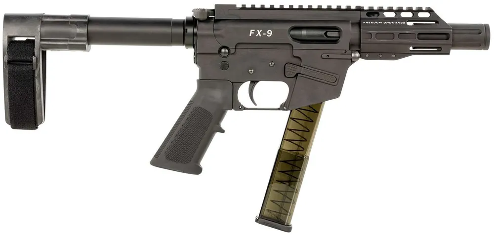 FREEDOM ORDNANCE FX9P4SBM FX-9 9mm Luger 31+1 4" Black Nitride Steel Barrel, M-LOK Handguards, Black Anodized Aluminum Picatinny Rail Receiver, Black SB Mini Brace, AR15 Grip