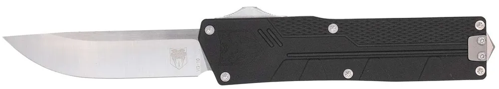 CobraTec Knives CTPRNEDGBLK Paragon Sports South Exclusive OTF Plain Satin VG-10 SS Blade, Black Textured Aluminum Handle