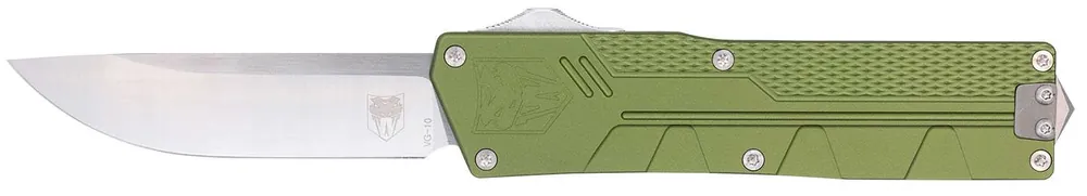 CobraTec Knives CTPRNEDGODG Paragon Sports South Exclusive OTF Plain Satin VG-10 SS Blade, OD Green Textured Aluminum Handle