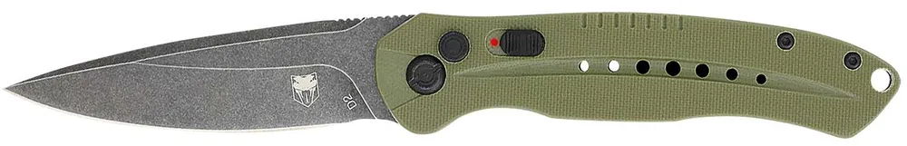 CobraTec Knives ODGDIABLOAUTO Diablo 3.50" Folding Black Stonewashed D2 Steel Blade, 4.75" OD Green Textured G10 Scales Handle
