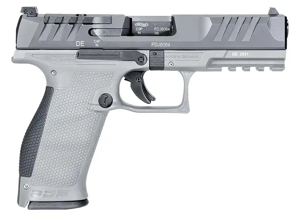 Walther Arms 2858371NP3 PDP Full Size Frame 9mm Luger 18+1 4.50" Polygonal Rifling Barrel, Optic Ready/Serrated Stainless Steel Slide, Gray Polymer Frame w/Picatinny Rail, Ambidextrous